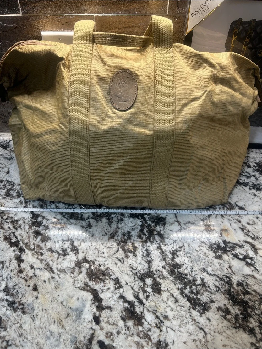 Yves Saint Laurent vtg Olive Canvas Travel Bag GUC